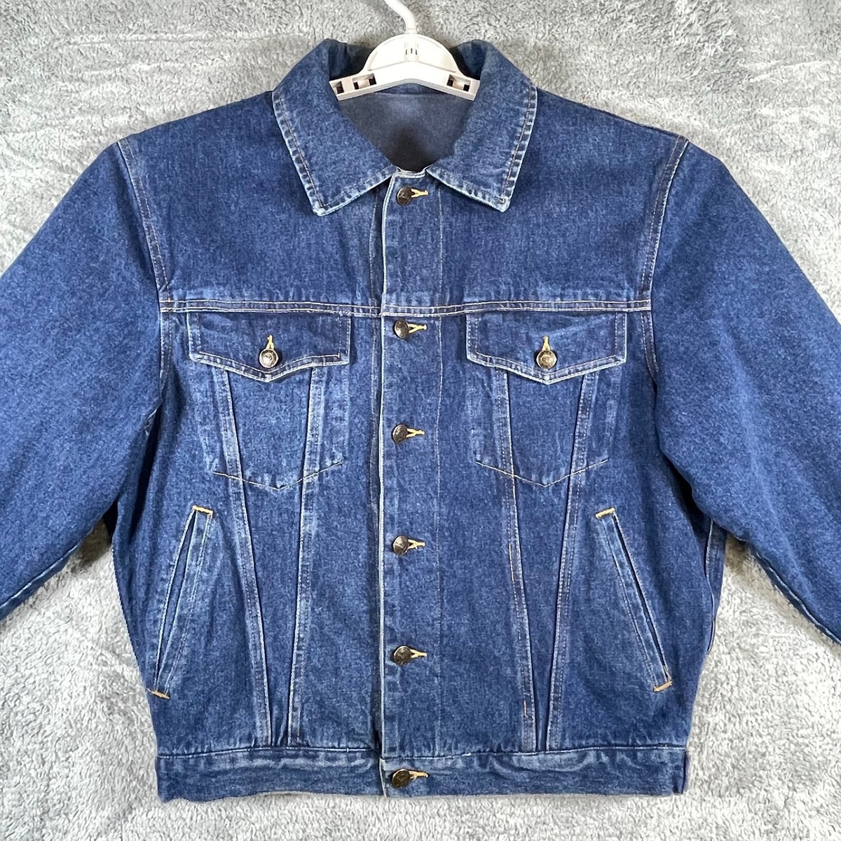 VTG Giorgio Armani Fleece Lined Jean Jacket Mens Small Blue Denim