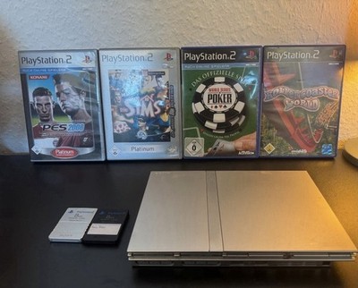Sony PlayStation 2 Slim silber + Controller, 2x8MB MagicGate, Spiele