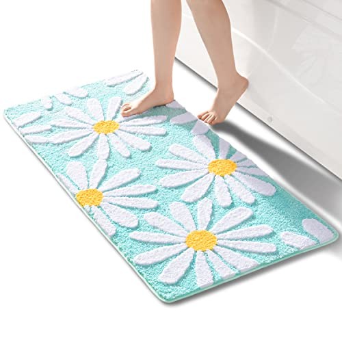 Alfombra de baño verde linda alfombra de baño margarita alfombra de decoración de flores blancas y amarillas no - Imagen 1 de 6