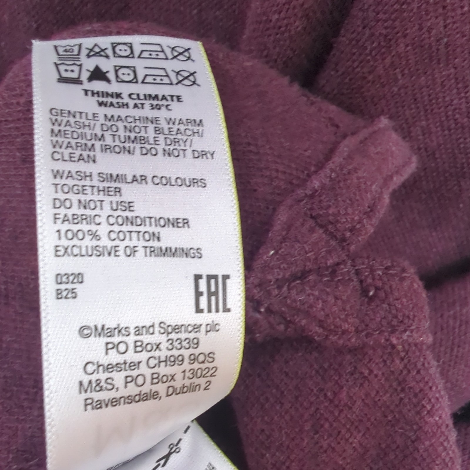 M&S Men’s Burgundy Cotton Polo Shirt 2XL Regular Fit Collared Short Sleeve image 9