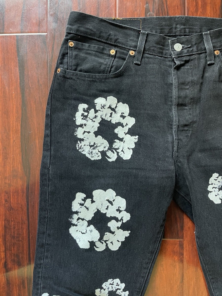 Levi's x DENIM TEARS 501 Black Cotton Wreath Denim Jeans 34W x 34L