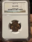1951 D Lincoln Cent NGC MS64RD