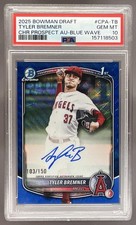 2025 Bowman Draft Tyler Bremner Chrome Blue Wave Auto /150 Angels PSA 10