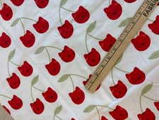 FLANNEL Cotton Fabric, Cat faces on cherry stems, 2 yards 3 inches, 44" wide