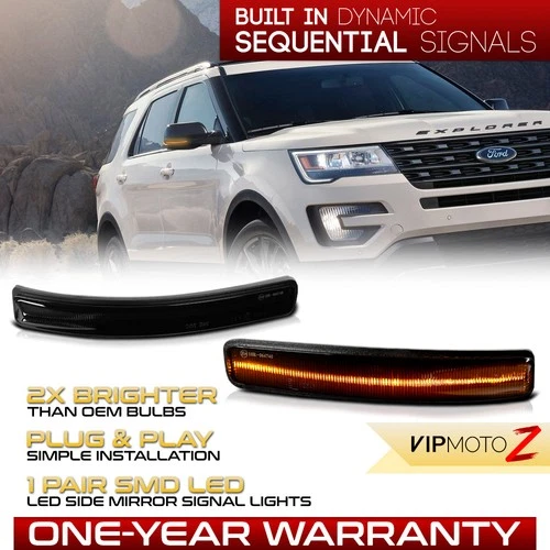 [SEQUENTIAL]Smoked LED Side View Mirror Turn Signal Lamps For 2011-2019 Explorer