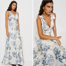 RRP US$398 Reformation Pernille silk dress gown lupine blue floral NWT XL