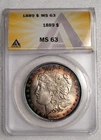 1889 P Morgan Silver Dollar - ANACS MS63 - Rim Toning Obverse - Sharp Reverse