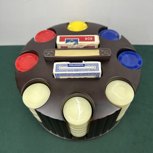 Vintage Pleasantime Revolving Poker Rack 4 Color Chips Cards Gambling Casino