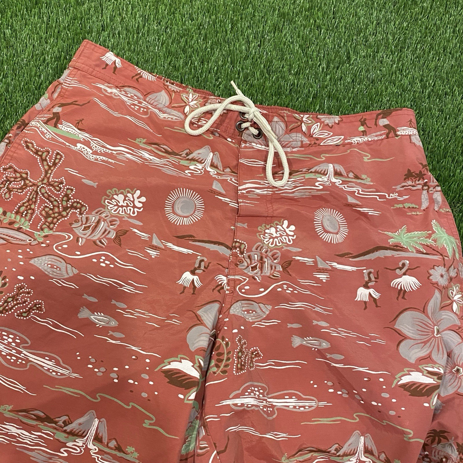Polo Sport Ralph Lauren Swim Trunks Mens SZ M Hawaiian Floral Beach Palm Shorts thumbnail 2