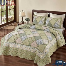 Reversible Floral Patchwork Quilt Set Lightweight Bedspread Coverlet 3 Pieces US