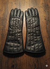 Black Long Leather Winter Gloves Quilted Insulated for Cold Weather