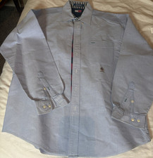 Tommy Hilfiger Blue Cotton Woven Button-Up Shirt Men L Embroidered Long Sleeve