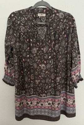 Natural Life Tunic Dress Brown Pink S Floral Boho Cottagecore Relaxed
