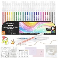Glitter Gel Pens 24 Colors Retractable 1.0mm Bold Sparkle for Coloring Books Art