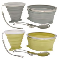 Mess Kit for Camping Silicone Collapsible Bowl Collapsible Cup and Stainless ...