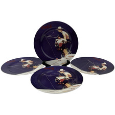 Gibson Coca-Cola Salad Plates Lot of 4 VTG 7 3/4" Boy Dog Fishing Rockwell