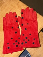 Red Suede Gloves Purple Circle Applique Lined Women Size S/M Vintage Beautiful