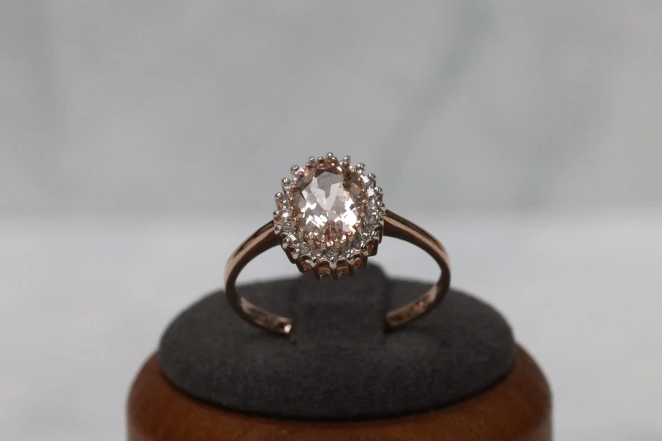 Anillo con racimo de diamantes y morganita de oro rosa de 9 quilates - talla P1/2 - sello del Reino Unido Foto 3 de 4