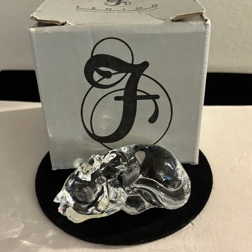 FENTON CLEAR CRYSTAL SLEEPING KITTY  CAT FIGURINE /w-box