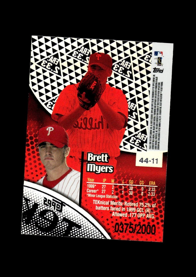 2000 Topps Tek Pattern 11 #44-11 Brett Myers Philadelphia Phillies #/2000 - Image 2 of 2