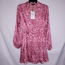 Zara Dress Small Floral Pink Long Sleeve Flowy Mini NWT