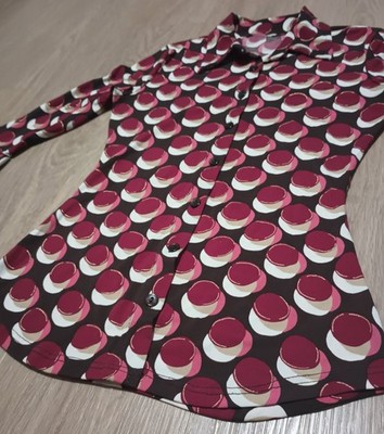 Vtg 70s Burgundy Gold Metallic Psychedelic 3/4 Trumpet Sleeve Top Shirt MOD XS