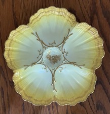 Antique Vintage M. Redon Limoges France Porcelain Oyster Plate with Gold Trim