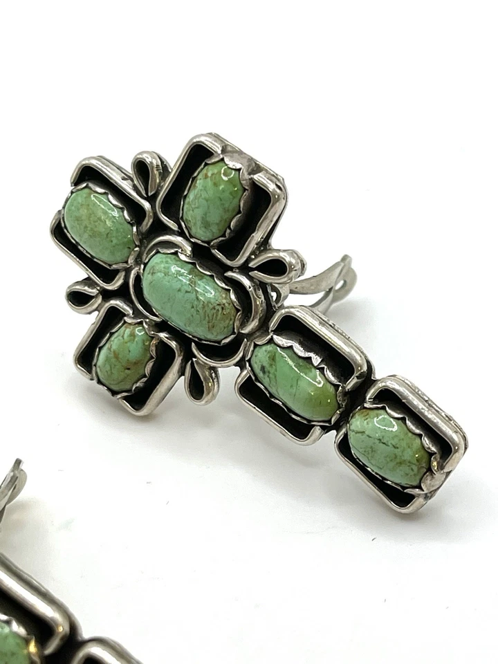 PENDIENTES CRUZADOS GRANDES NAVAJO Vintage Plata Esterlina TURQUESA Verde Clip-On Foto 3 de 4