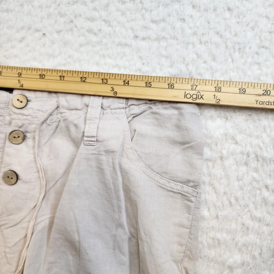 Body Central Coastal Boho Pantalones de Playa Med Beige Botón Mosca Lino Algodón Bolsillos Foto 4 de 4