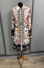 Monsoon womens knee length floral shirt dress size medium long sleeve ivory BNWT