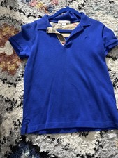 Burberry Children Blue Polo Shirt Size 5Y Classic Nova Check Trim Authentic