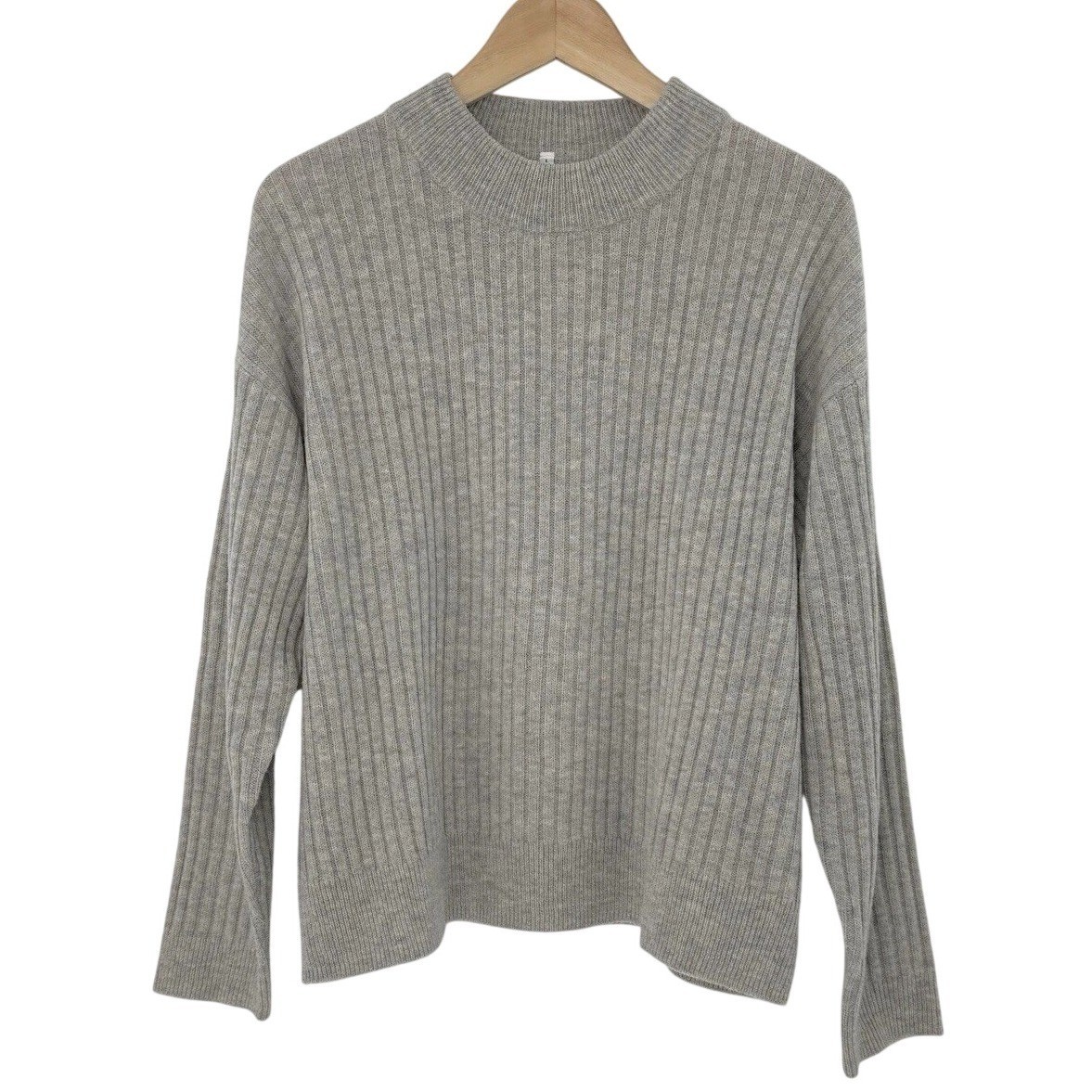 MUJI Women's Gray Ribbed Wool Yak Blend Mock Neck Pullover Size L Minimalist