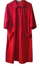 Vintage Komar Robe Housecoat Sz Large Red Button Velour Fleece 3/4 Sleeve