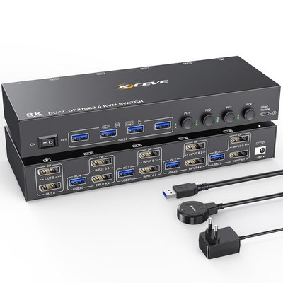 DP KVM Switch 4 Computer 2 Monitore 8K@30Hz / 4K@144Hz DisplayPort mit USB 3.0