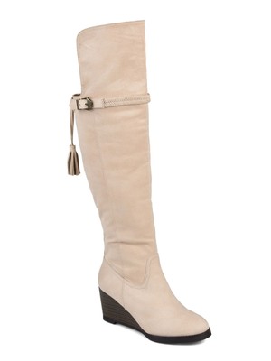 JOURNEE COLLECTION Womens Beige Fishbone Jezebel Almond Heeled Boots 9