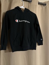Champion Youth Large Black Hoodie Sweatshirt Pullover Unisex Preowned In VG Cond