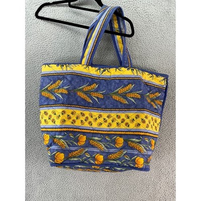 La Bastide Quilted Beach Tote Womens Large Blue Yellow Full Zip French Country