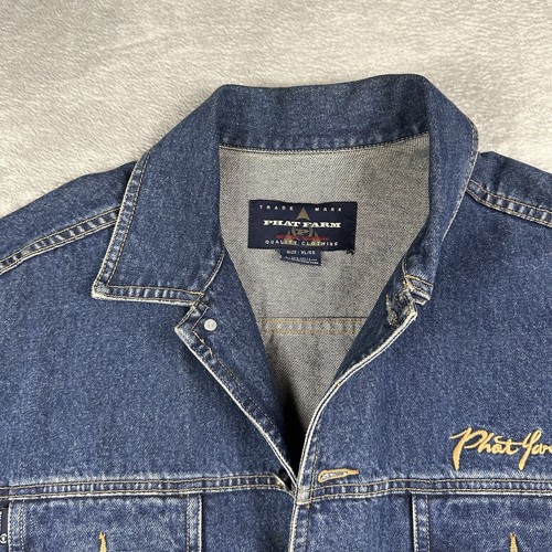 Phat Farm Denim Jacket XL Blue Flag Logo Vintage Hip Hop New York Y2K Streetwear - Picture 5 of 14