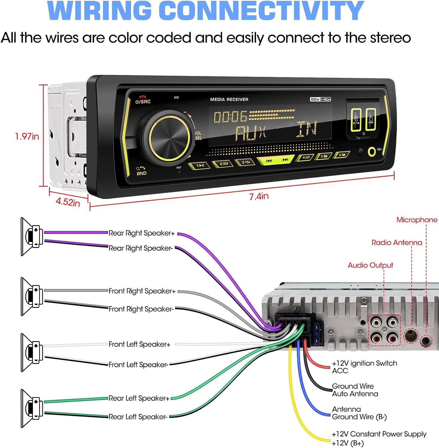 Audio 616UAB Marine Radio Head Unit for Marine Boat or Car MP3