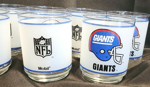 NOS! 12 VINTAGE 1980s NEW YORK GIANTS NFL FROSTED 4" TALL LOWBALL LIBBEY GLASSES - Picture 8 of 11