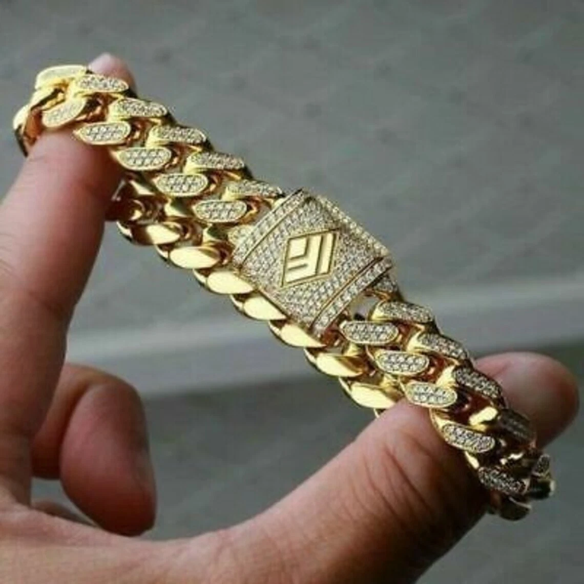 Real Moissanite 4Ct 12mm x 8 Cuban Link Bracelet 14K Yellow Gold