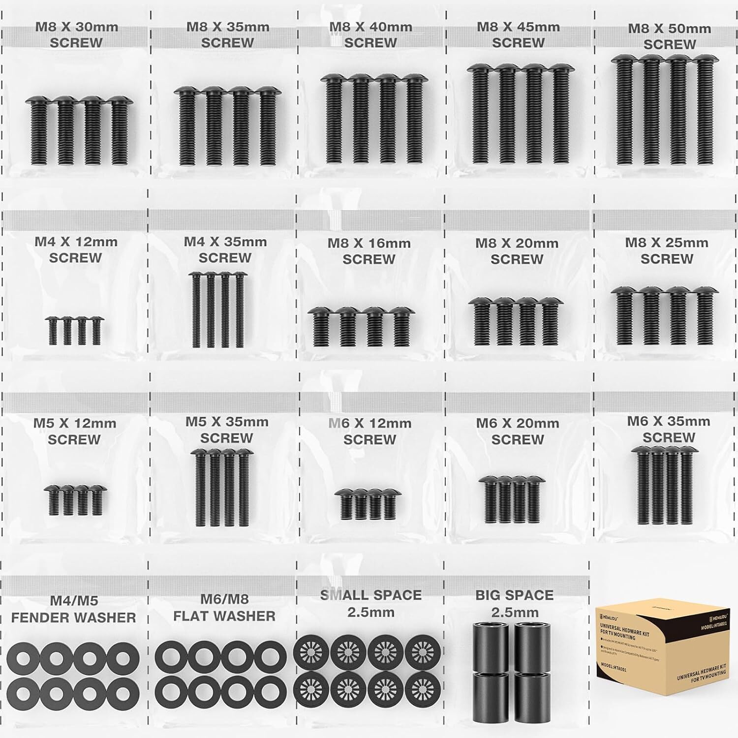TV Mount Screws Universal TV Installation Hardware Kit Includes M4 M5 M6 M8 TV S-image