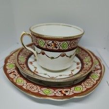 Rosina Queens Fine bone China England Tea Cup Saucer & Plate Trio brown green
