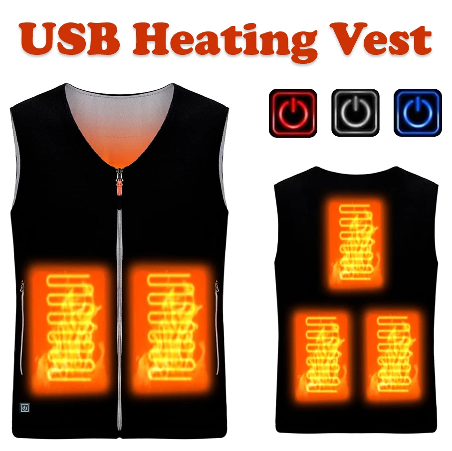 Heated Vest Warm Body Winter Electric USB Jacket Men Women Heating Coat 2XL Size
