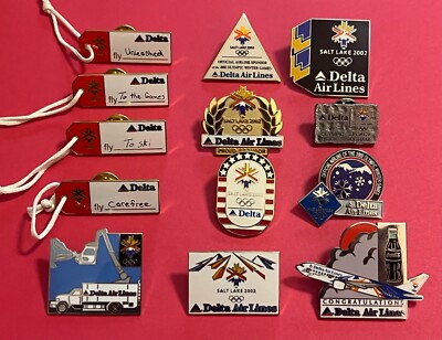 Lot of (13) 2002 SALT LAKE CITY OLYMPIC DELTA AIR LINES SPONSOR MISC PINS MINT!