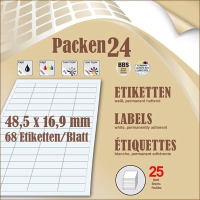 Schachtel(n) á 25 Blatt Packen24 Etiketten 48,5x16,9 mm selbstklebend A4