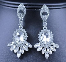 BRIDAL DANGLE CLEAR AUSTRIAN CRYSTAL RHINESTONE CHANDELIER EARRINGS E930 SILVER
