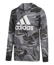Adidas Black  Gray Lightweight Camo Logo Hoodie Boys L 14-16 Pullover New