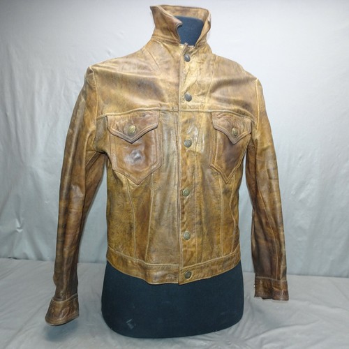 CHAQUETA DE CUERO MARRÓN De Colección Años 60 - Sin Marca - Hecha en INGLANDIA - Imagen 5 de 12