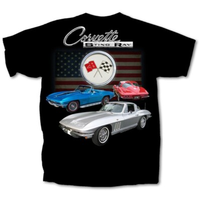 Chevy Chevrolet GM Corvettes C2 Stingray Convertible Cars Flag T Shirt CV3C2-B